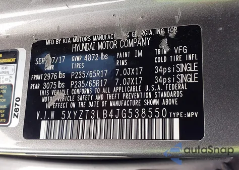 2018 Hyundai Santa Fe Sport 2.4L z USA, uszkodzony, nr VIN 5XYZT3LB4JG538550